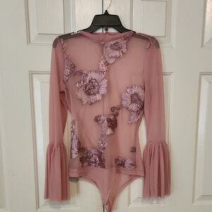 Elegant Pink Floral Sheer Women's Top